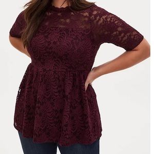 Torrid Burgundy Purple Lace Babydoll Top